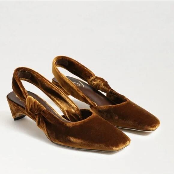 SAM EDELMAN Meredith Slingback Kitten Heels Velvet Cocoa Bronze Sz 8.5 - Picture 1 of 8